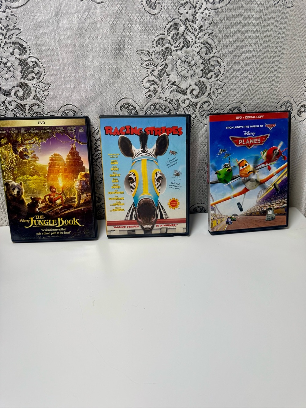 Kids Disney Movies DVD Lot 3PC. Jungle Book,Planes and Racing Stripes Family Set